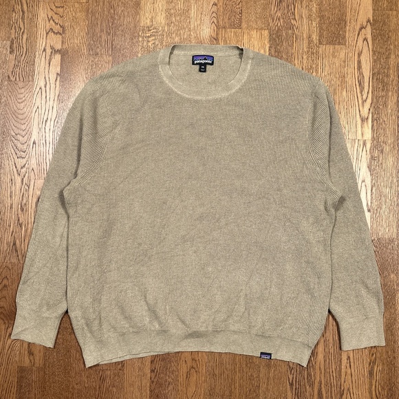 Patagonia Yewcrag Crew Cotton Waffle Knit Beige Sweater Mens 2XL - Picture 1 of 9